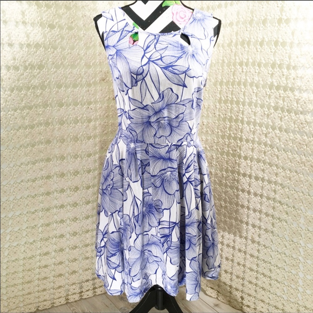 Floral Blue + White Dress